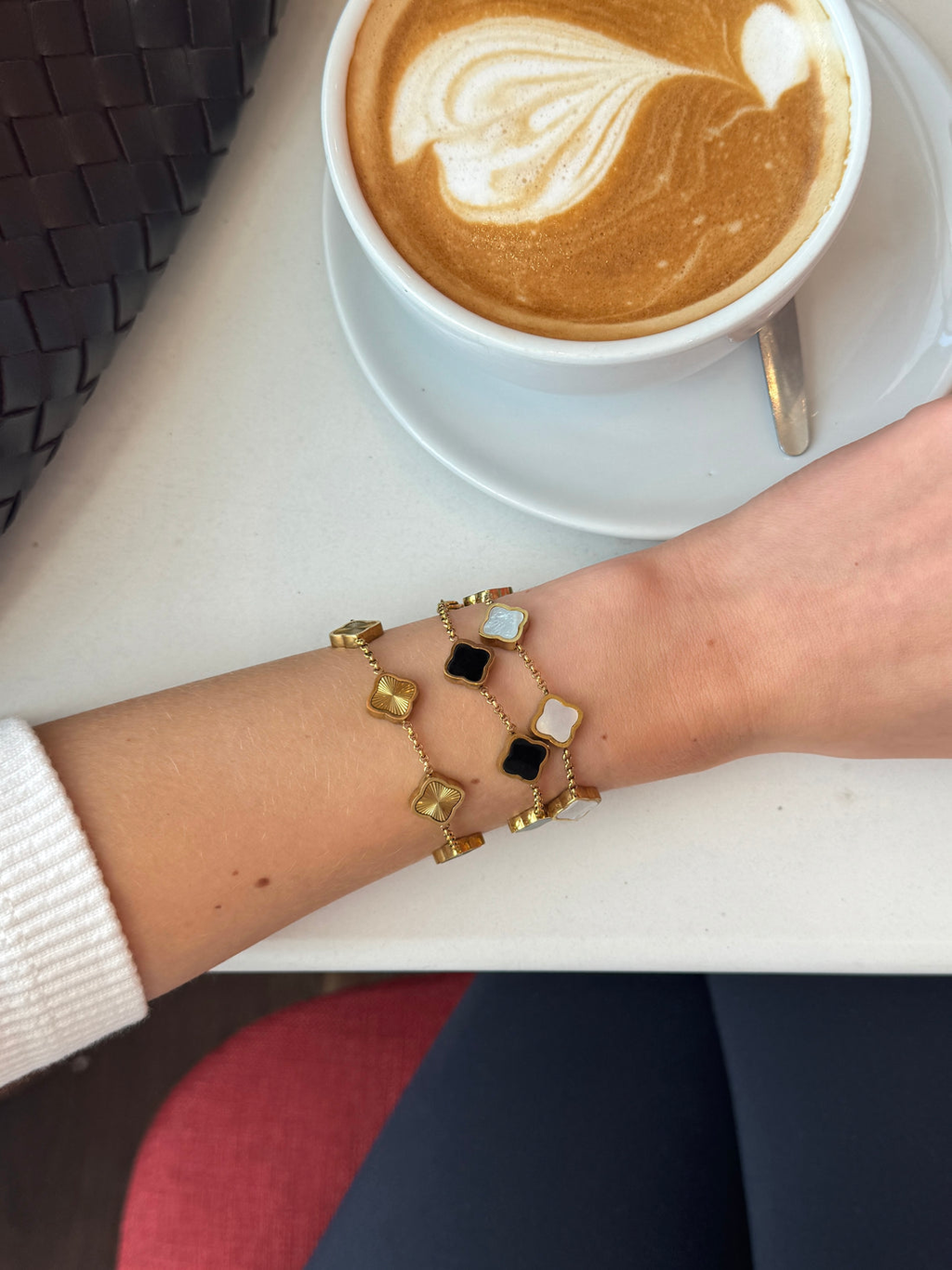 Celine Clover Bracelet - White-Black